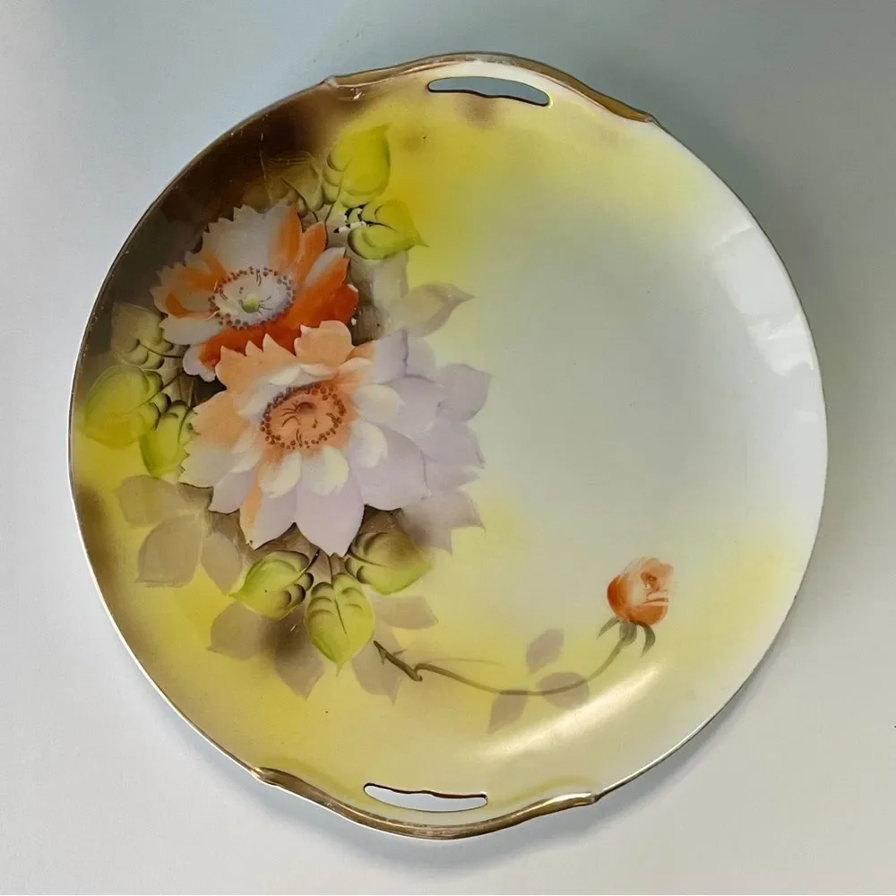 Vintage Noritake Double-Handled Cake Plate – Hand-Painted Floral – Made in Japan